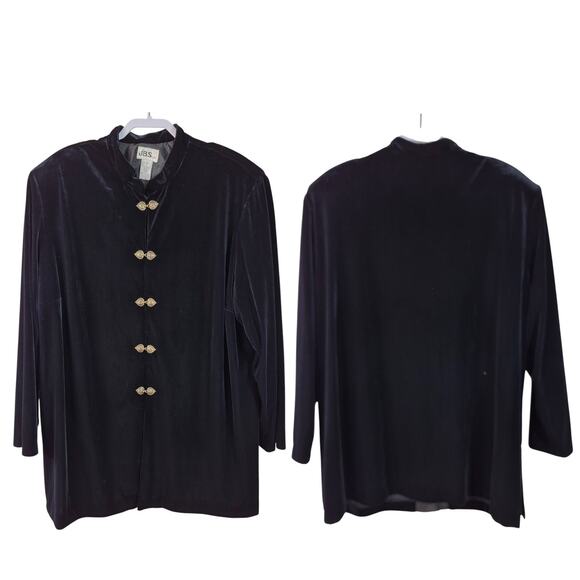 JBS Black Velvet Vintage Metal Spade Hook Loop Buttons Jacket Blazer Tunic 4 XL - Picture 1 of 3
